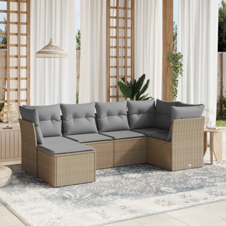 vidaXL Juego de sofás jardín con cojines beige mezcla 6 pzas ratán PE