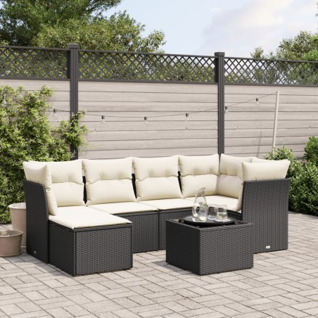 vidaXL Set de comedor de jardín 7 pzas y cojines ratán sintético negro