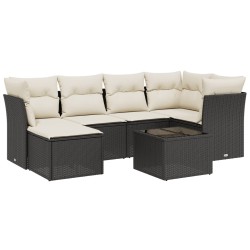 vidaXL Set de comedor de jardín 7 pzas y cojines ratán sintético negro