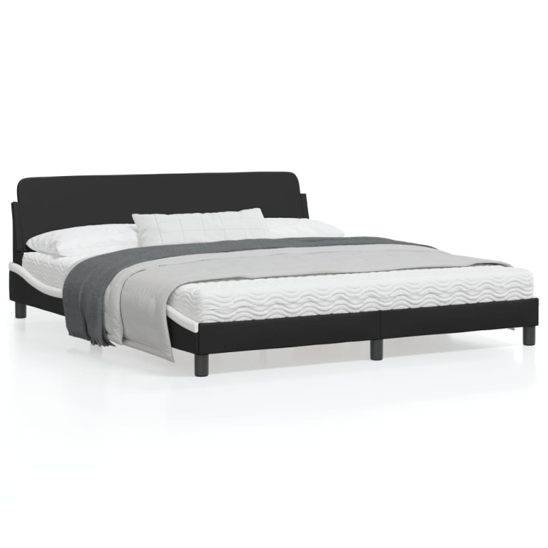 vidaXL Estructura de cama con cabecero cuero sintético negro y blanco vidaXL Estructura de cama con cabecero cuero sintético negro y blanco