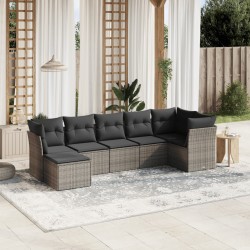 vidaXL Set de sofás de jardín 7 piezas con cojines ratán PE gris