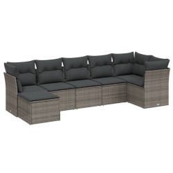 vidaXL Set de sofás de jardín 7 piezas con cojines ratán PE gris