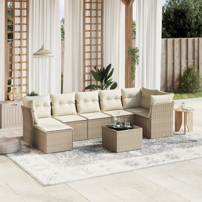 vidaXL Juego de sofás de jardín con cojines beige 8 pzas ratán PE vidaXL Juego de sofás de jardín con cojines beige 8 pzas ratán PE