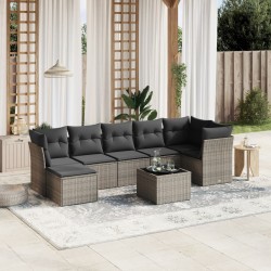 vidaXL Set de sofás de jardín 8 pzas y cojines ratán sintético gris