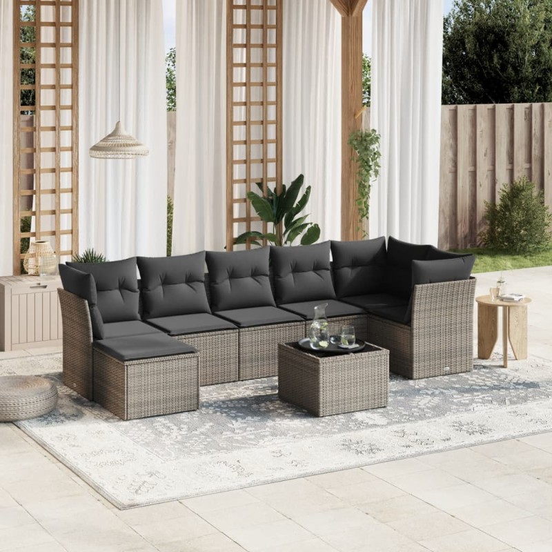 vidaXL Set de sofás de jardín 8 pzas y cojines ratán sintético gris