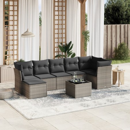 vidaXL Set de sofás de jardín 8 pzas y cojines ratán sintético gris