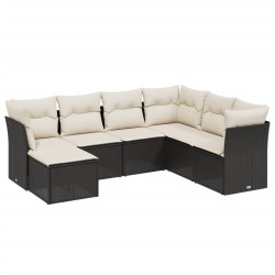 vidaXL Set de comedor de jardín 7 pzas y cojines ratán sintético negro