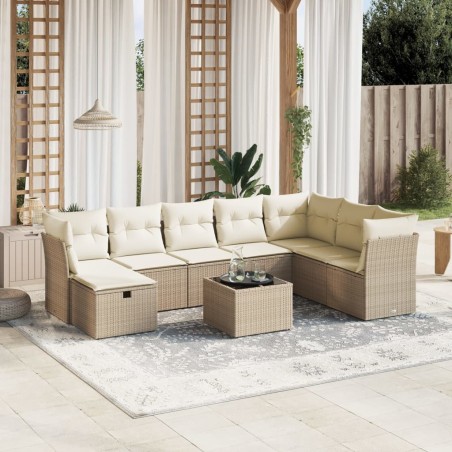 vidaXL Set de sofás de jardín 9 pzas con cojines ratán sintético beige