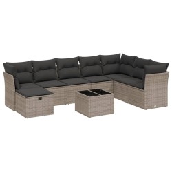 vidaXL Set de muebles de jardín 9 pzas y cojines ratán sintético gris