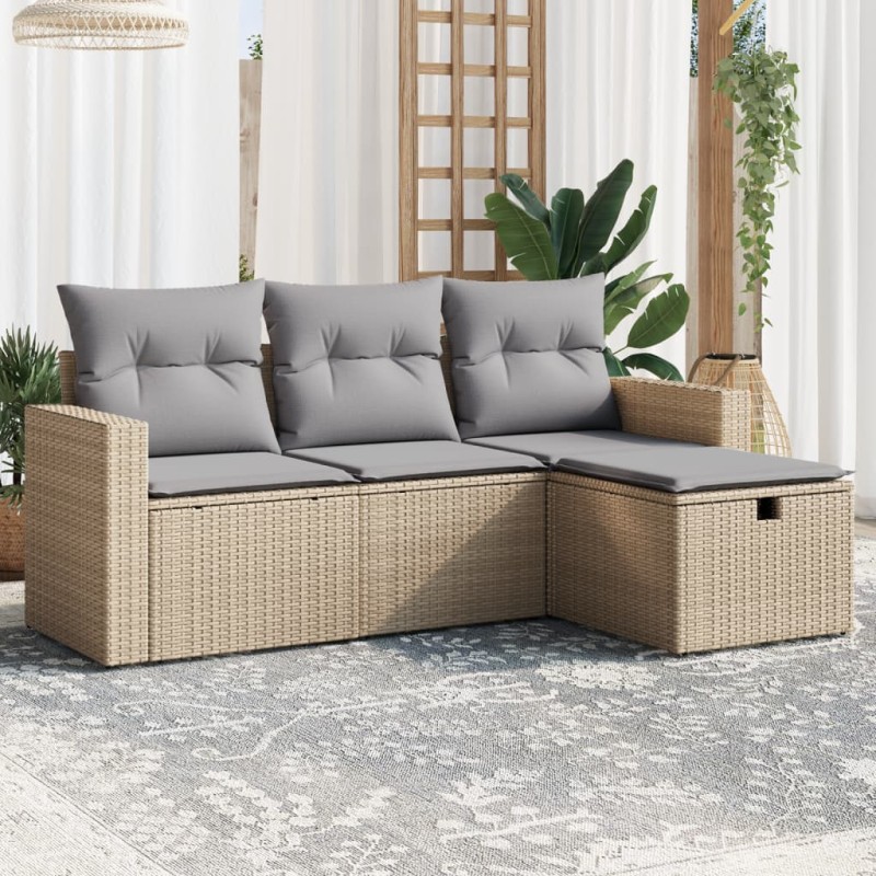 vidaXL Juego de sofás jardín con cojines beige mezcla 4 pzas ratán PE