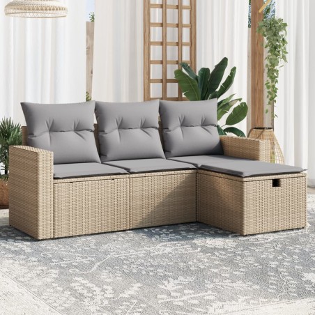 vidaXL Juego de sofás jardín con cojines beige mezcla 4 pzas ratán PE