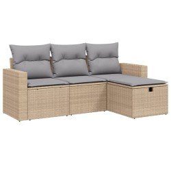 vidaXL Juego de sofás jardín con cojines beige mezcla 4 pzas ratán PE