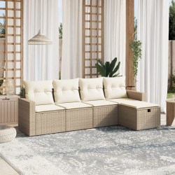 vidaXL Juego de sofás jardín con cojines 5 pzas ratán sintético beige