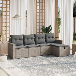 vidaXL Juego de sofás jardín con cojines 5 pzas ratán sintético gris