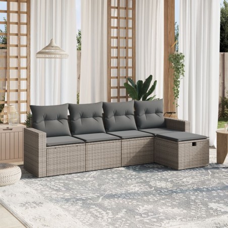 vidaXL Juego de sofás jardín con cojines 5 pzas ratán sintético gris