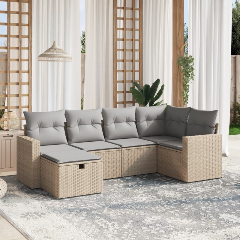 vidaXL Juego de sofás jardín con cojines beige mezcla 6 pzas ratán PE vidaXL Juego de sofás jardín con cojines beige mezcla 6 pzas ratán PE