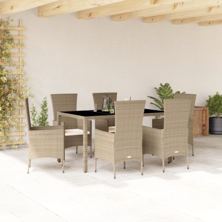 vidaXL Set comedor de jardín 7 pzas con cojines ratán sintético beige