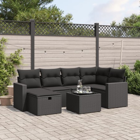vidaXL Set de comedor de jardín 7 pzas y cojines ratán sintético negro