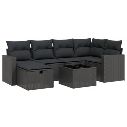 vidaXL Set de comedor de jardín 7 pzas y cojines ratán sintético negro