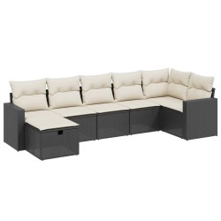 vidaXL Set de comedor de jardín 7 pzas y cojines ratán sintético negro