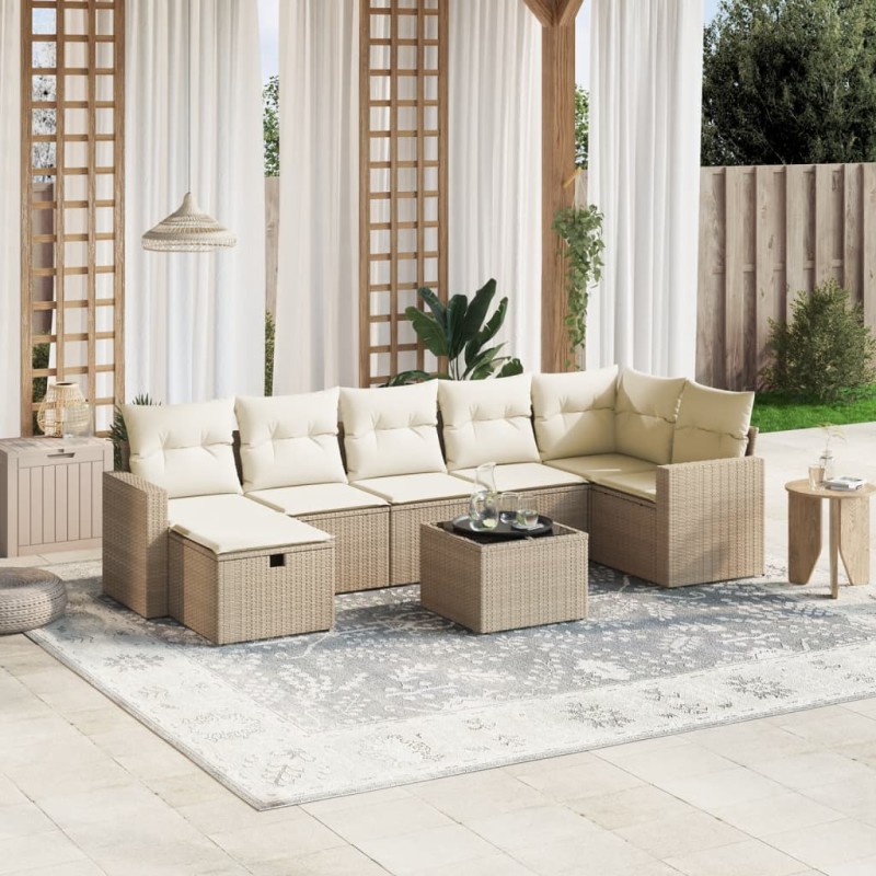 vidaXL Juego de sofás de jardín con cojines beige 8 pzas ratán PE