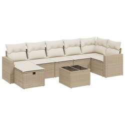 vidaXL Juego de sofás de jardín con cojines beige 8 pzas ratán PE