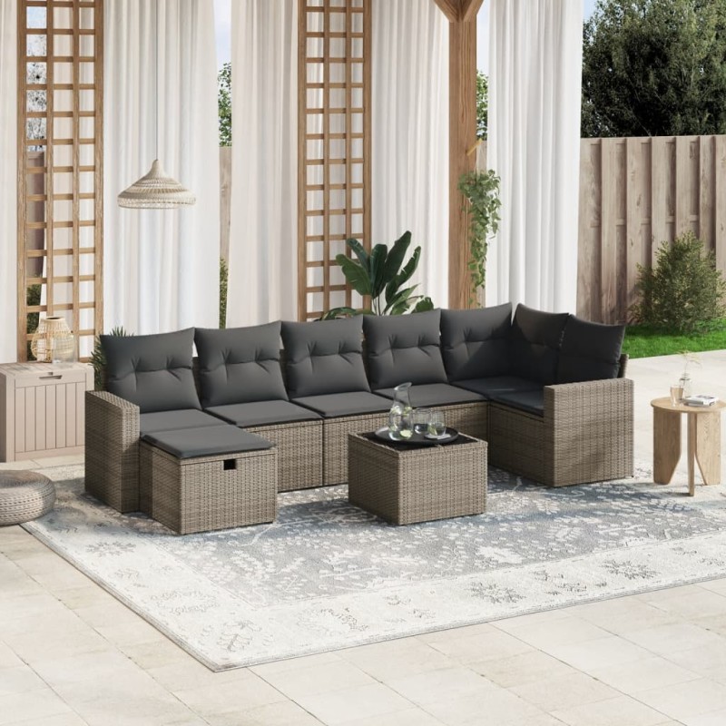 vidaXL Set de sofás de jardín 8 pzas y cojines ratán sintético gris