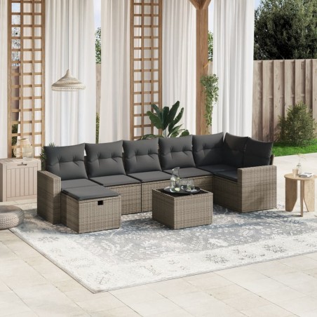 vidaXL Set de sofás de jardín 8 pzas y cojines ratán sintético gris