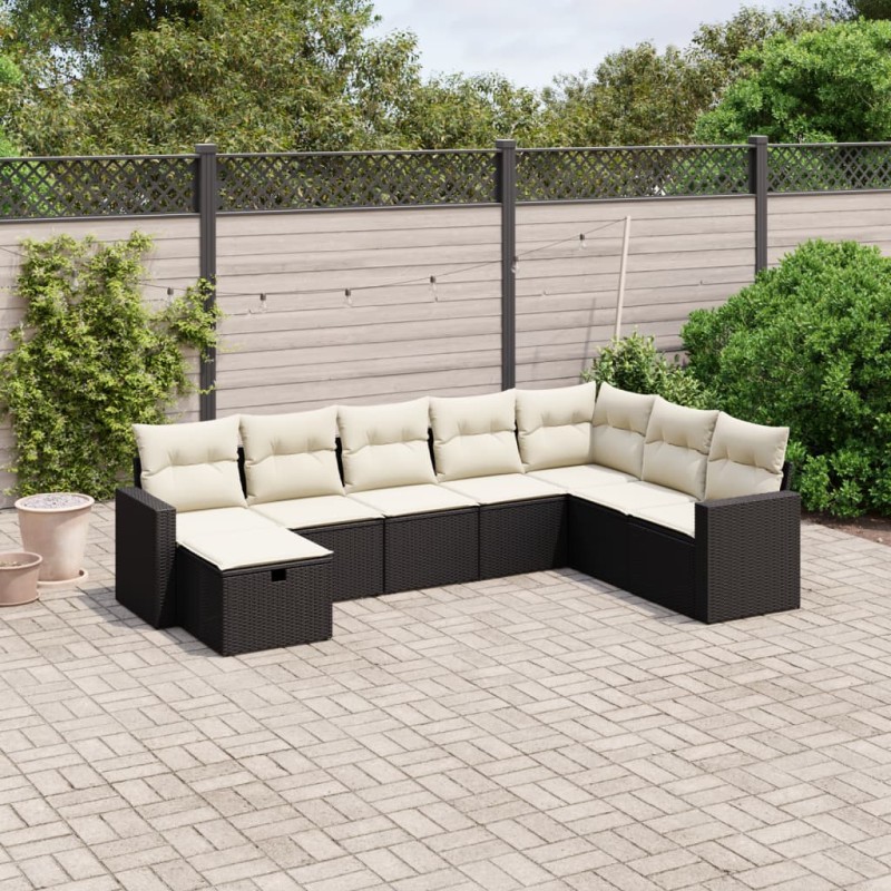 vidaXL Set de sofás de jardín 8 piezas y cojines ratán sintético negro vidaXL Set de sofás de jardín 8 piezas y cojines ratán sintético negro