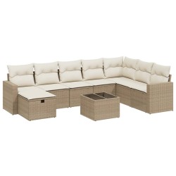 vidaXL Set de sofás de jardín 9 pzas con cojines ratán sintético beige