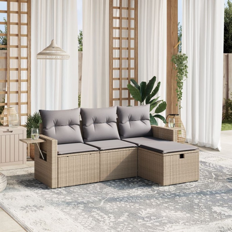 vidaXL Juego de sofás jardín con cojines beige mezcla 4 pzas ratán PE vidaXL Juego de sofás jardín con cojines beige mezcla 4 pzas ratán PE