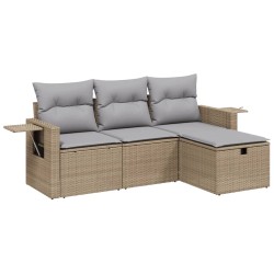 vidaXL Juego de sofás jardín con cojines beige mezcla 4 pzas ratán PE