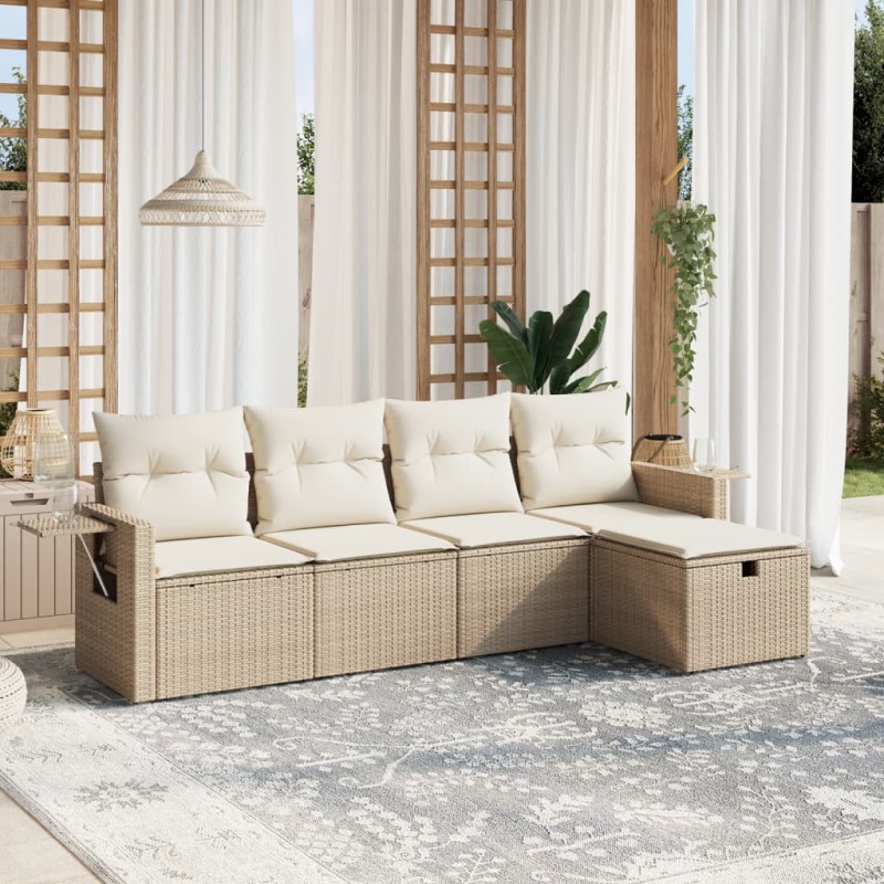 vidaXL Juego de sofás jardín con cojines 5 pzas ratán sintético beige vidaXL Juego de sofás jardín con cojines 5 pzas ratán sintético beige