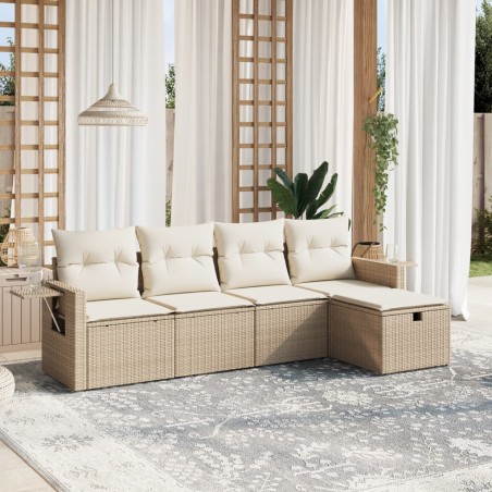 vidaXL Juego de sofás jardín con cojines 5 pzas ratán sintético beige