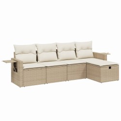vidaXL Juego de sofás jardín con cojines 5 pzas ratán sintético beige