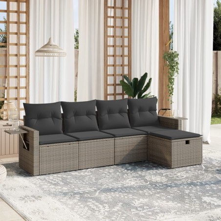 vidaXL Juego de sofás jardín con cojines 5 pzas ratán sintético gris