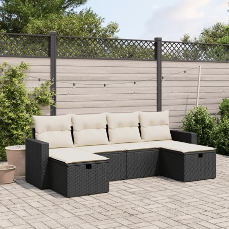 vidaXL Set de sofás de jardín 6 piezas y cojines ratán sintético negro
