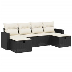 vidaXL Set de sofás de jardín 6 piezas y cojines ratán sintético negro