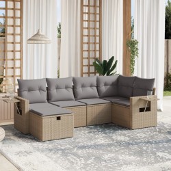 vidaXL Juego de sofás jardín con cojines beige mezcla 6 pzas ratán PE