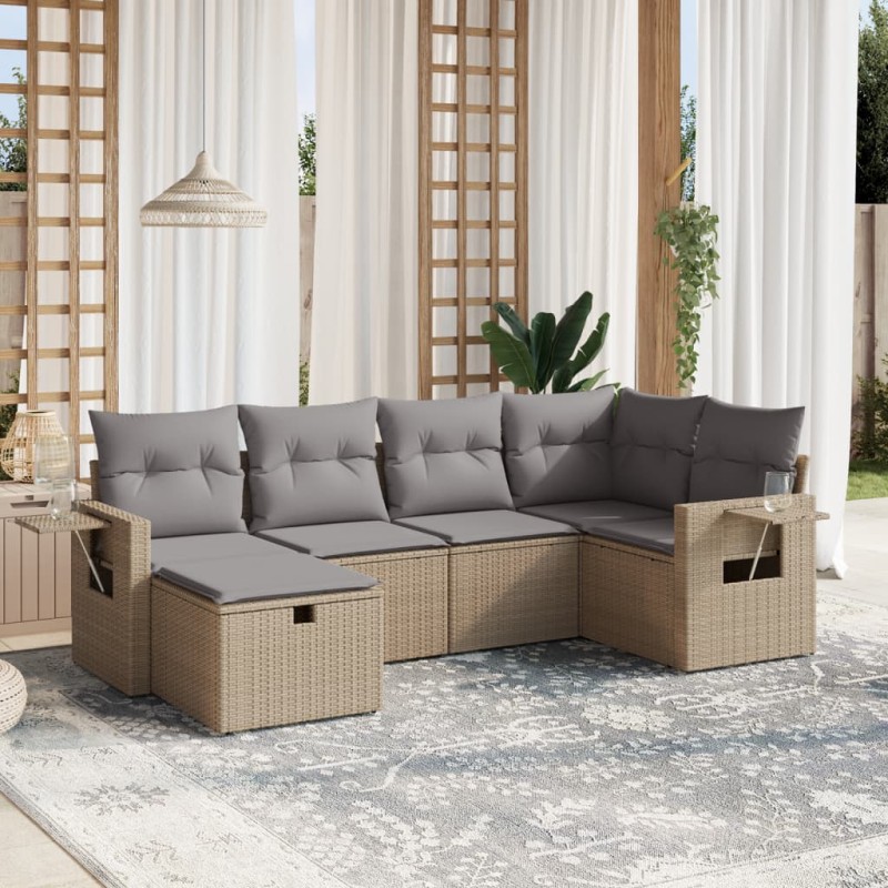 vidaXL Juego de sofás jardín con cojines beige mezcla 6 pzas ratán PE vidaXL Juego de sofás jardín con cojines beige mezcla 6 pzas ratán PE
