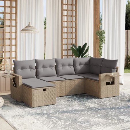 vidaXL Juego de sofás jardín con cojines beige mezcla 6 pzas ratán PE