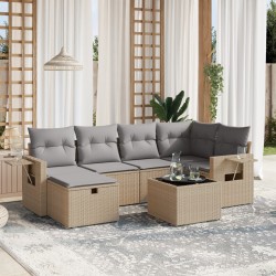 vidaXL Juego de sofás jardín con cojines beige mezcla 7 pzas ratán PE