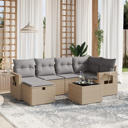 vidaXL Juego de sofás jardín con cojines beige mezcla 7 pzas ratán PE