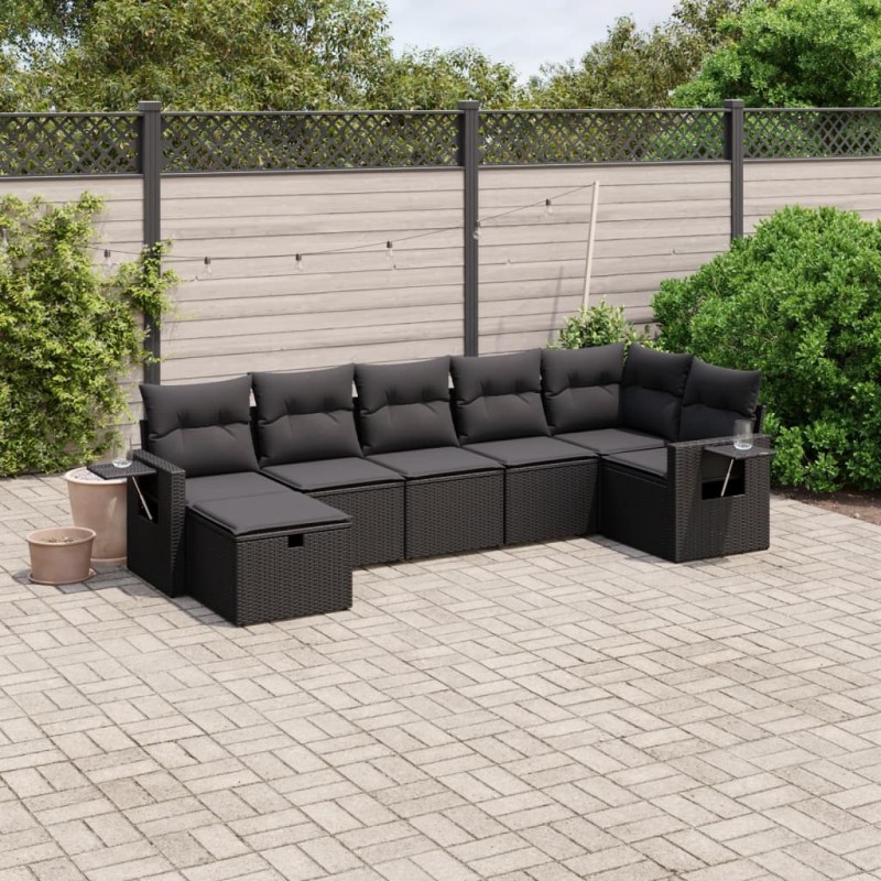 vidaXL Set de comedor de jardín 7 pzas y cojines ratán sintético negro vidaXL Set de comedor de jardín 7 pzas y cojines ratán sintético negro