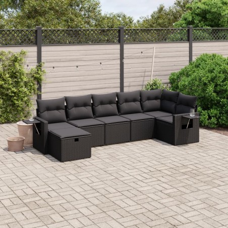 vidaXL Set de comedor de jardín 7 pzas y cojines ratán sintético negro