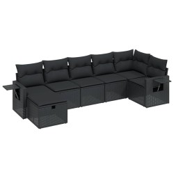vidaXL Set de comedor de jardín 7 pzas y cojines ratán sintético negro