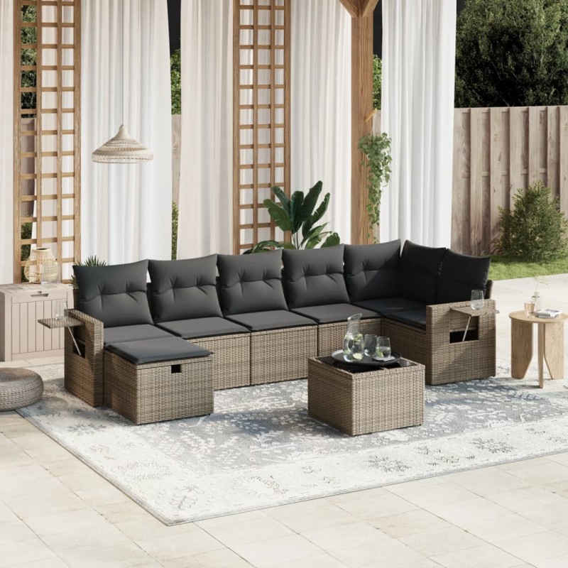 vidaXL Set de sofás de jardín 8 pzas y cojines ratán sintético gris vidaXL Set de sofás de jardín 8 pzas y cojines ratán sintético gris