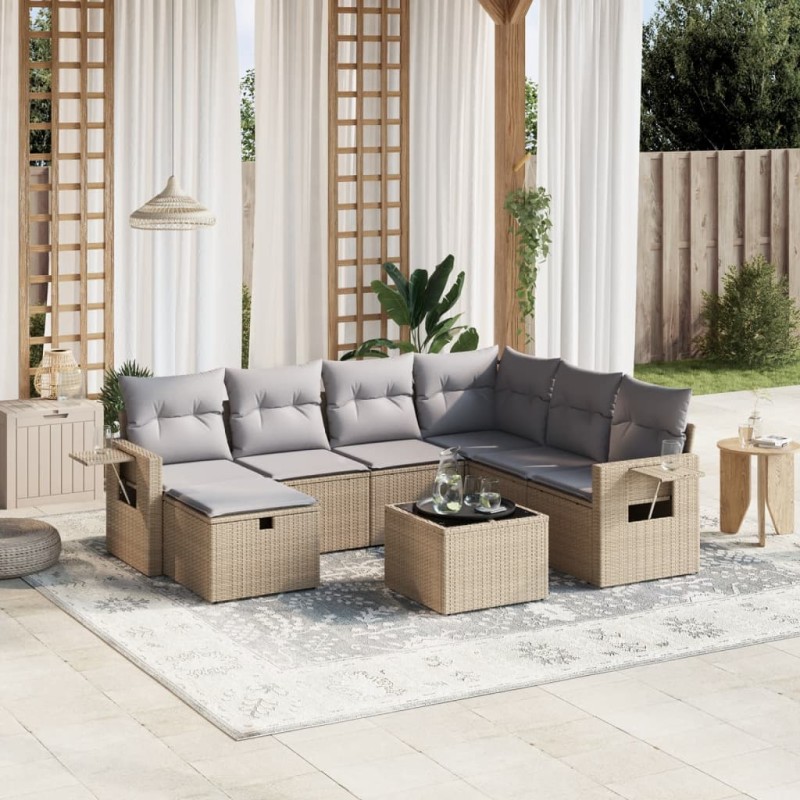 vidaXL Juego de sofás jardín con cojines beige mezcla 8 pzas ratán PE