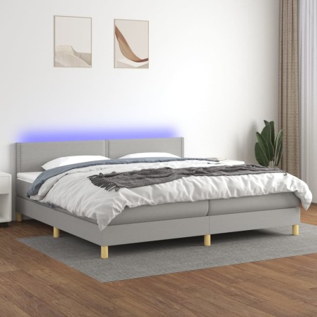vidaXL Cama box spring con colchón tela y LED gris claro 200x200 cm