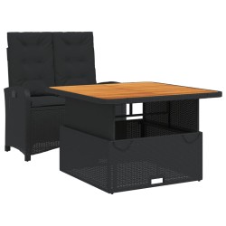 vidaXL Set comedor de jardín 2 pzas con cojines ratán sintético negro